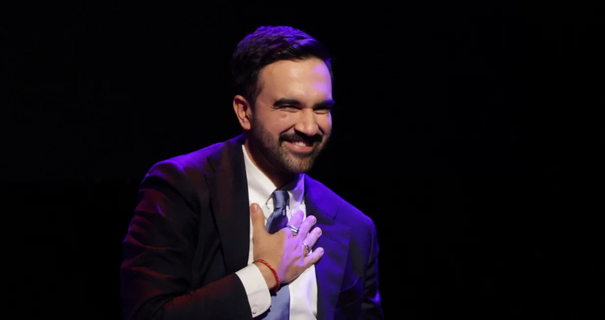 Democratic candidate for New York City mayor Zohran Mamdani reacts after winning the 2025 New York City Mayoral race, at an election night rally in the Brooklyn borough of New York City, New York, U.S., November 4, 2025. REUTERS/Jeenah Moon/Jeenah Moon