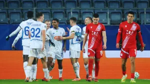 Soccer Football - UEFA Conference League - Dynamo Kyiv v Zrinjski Mostar - Lublin Arena, Lublin, Poland - November 6, 2025 Dynamo Kyiv's Eduardo Guerrero celebrates scoring their second goal with teammates REUTERS/Kacper Pempel/Foto: Kacper Pempel