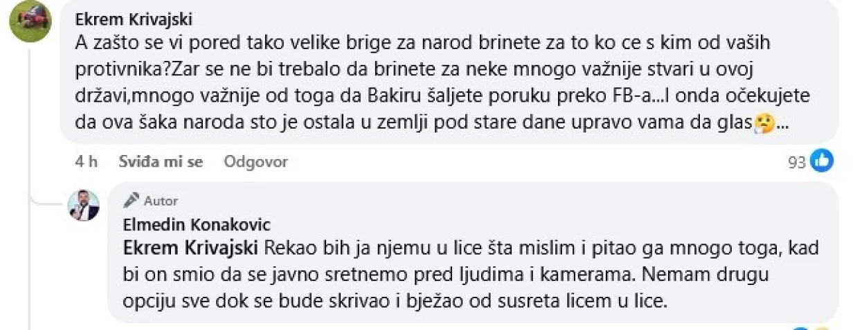 Konakovićeva prepiska na Facebooku/