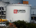 epa10154832 A view of fuel tanks of Russian multinational energy corporation Lukoil at its headquarters in Brussels, Belgium, 02 September 2022. Chairman of the Lukoil company, Ravil Maganov, reportedly died on 01 September after falling from the window of a Moscow hospital. EPA/STEPHANIE LECOCQ/Stephanie Lecocq