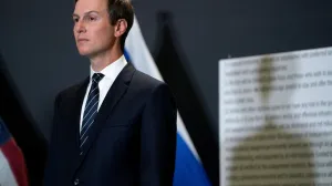 FILE PHOTO: Jared Kushner listens as U.S. Vice President JD Vance speaks during a press conference following a military briefing at the Civilian Military Coordination Center in southern Israel on Tuesday, Oct. 21, 2025. Nathan Howard/Pool via REUTERS/File Photo/Nathan Howard