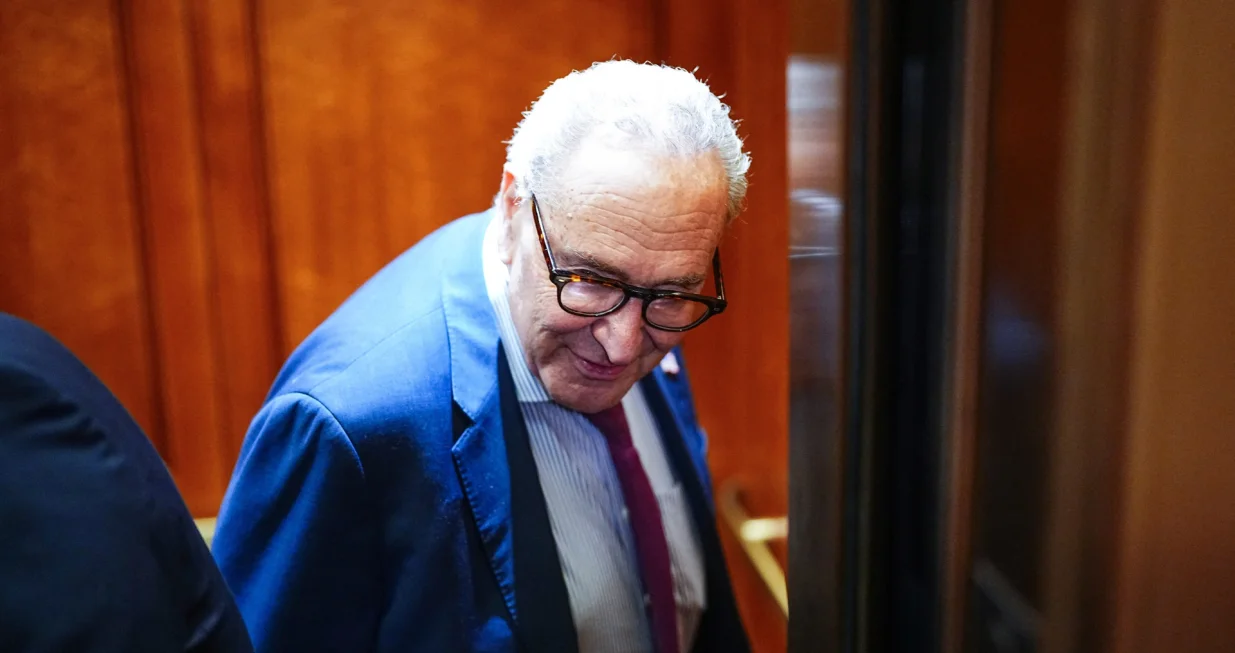 U.S. Senator Chuck Schumer (D-NY) speaks to reporters outside the Senate Chamber on the 40th day of the partial government shutdown, in Washington, D.C., U.S., November 9, 2025. REUTERS/Aaron Schwartz/Aaron Schwartz