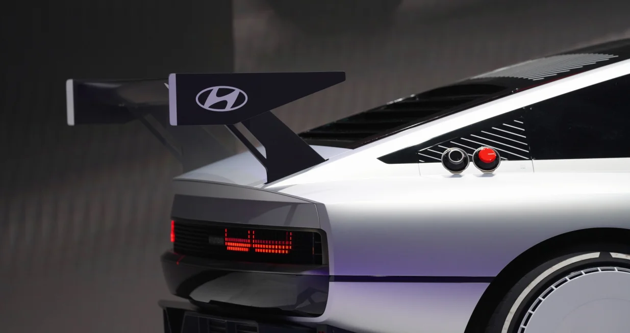 epa10311304 A Hyundai N Vision 74 car is displayed at AutoMobility LA Auto Show in Los Angeles, California, USA, on 17 November 2022. EPA/Allison Dinner/Allison Dinner