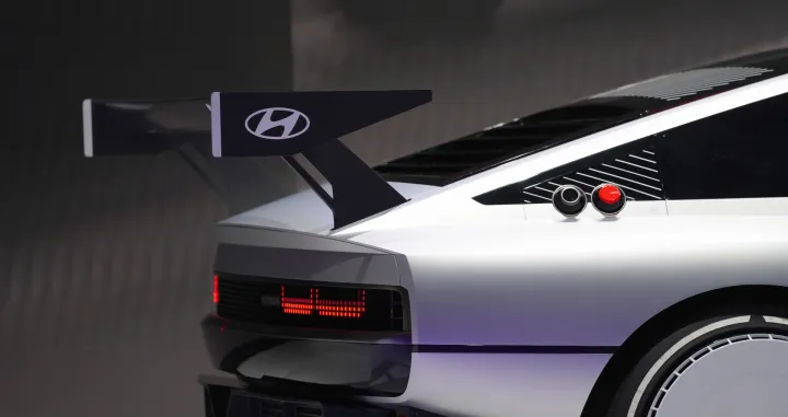 epa10311304 A Hyundai N Vision 74 car is displayed at AutoMobility LA Auto Show in Los Angeles, California, USA, on 17 November 2022. EPA/Allison Dinner/Allison Dinner