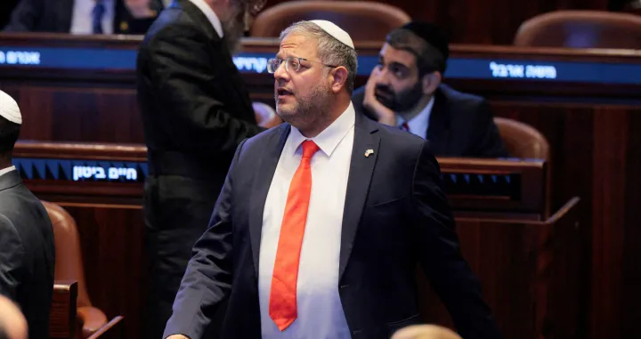 Israeli politician Itamar Ben-Gvir walks inside the Knesset, on the day U.S. President Donald Trump delivers remarks, in Jerusalem, October 13, 2025. Chip Somodevilla/Pool via REUTERS/Chip Somodevilla