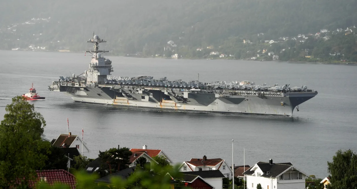 FILE PHOTO: U.S. Navy's USS Gerald R. Ford (CVN 78), the world's largest aircraft carrier, sails into the Oslofjord past Droebak and Oscarsborg fortress on its way for a port visit to Oslo, Norway, September 12, 2025. NTB/Lise Aaserud via REUTERS ATTENTION EDITORS - THIS IMAGE WAS PROVIDED BY A THIRD PARTY. NORWAY OUT. NO COMMERCIAL OR EDITORIAL SALES IN NORWAY./File Photo/Lise Aserud