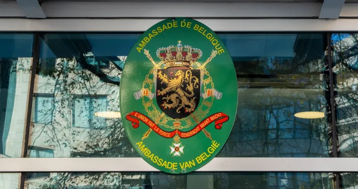 Washington D.C. - Nov. 23, 2021 Belgian Embassy sign; Shutterstock ID 2107439204; purchase_order-; job-; client-; other-/Rosemarie Mosteller