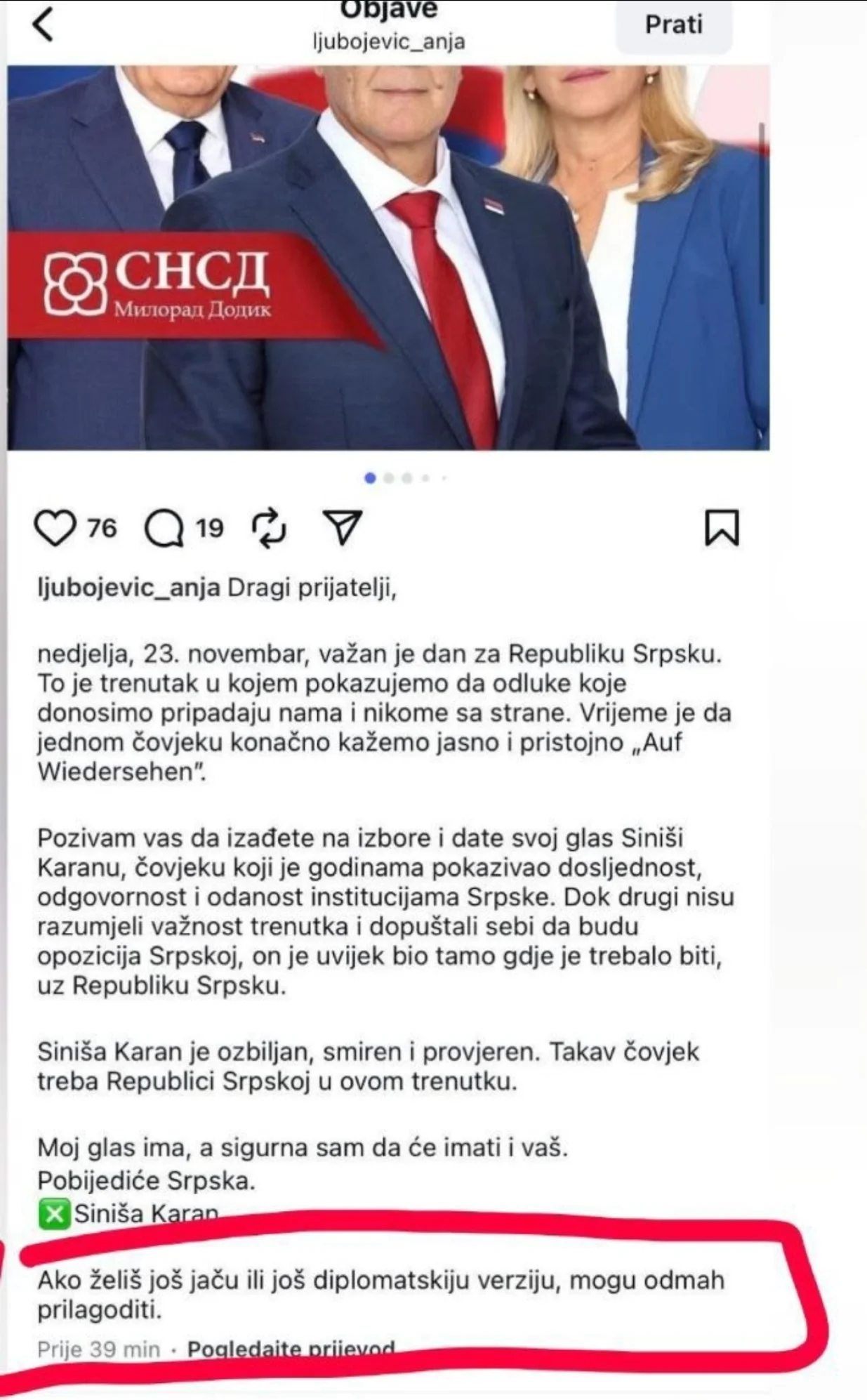 potpredsjednica Narodne skupštine Republike Srpske i visoka funkcionerka SNSD-a Anja Ljubojević koristila ai,/Screenshot
