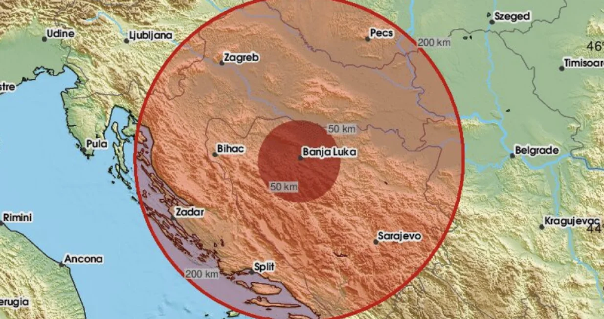 Zemljotres se najviše osjetio na području Banje Luke/Emsc