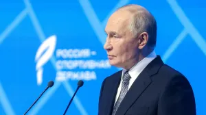 Russian President Vladimir Putin speaks at an international sport forum during his visit in Samara, Russia November 6, 2025. Sputnik/Sergei Karpukhin/Pool via REUTERS ATTENTION EDITORS - THIS IMAGE WAS PROVIDED BY A THIRD PARTY./Sergei Karpukhin