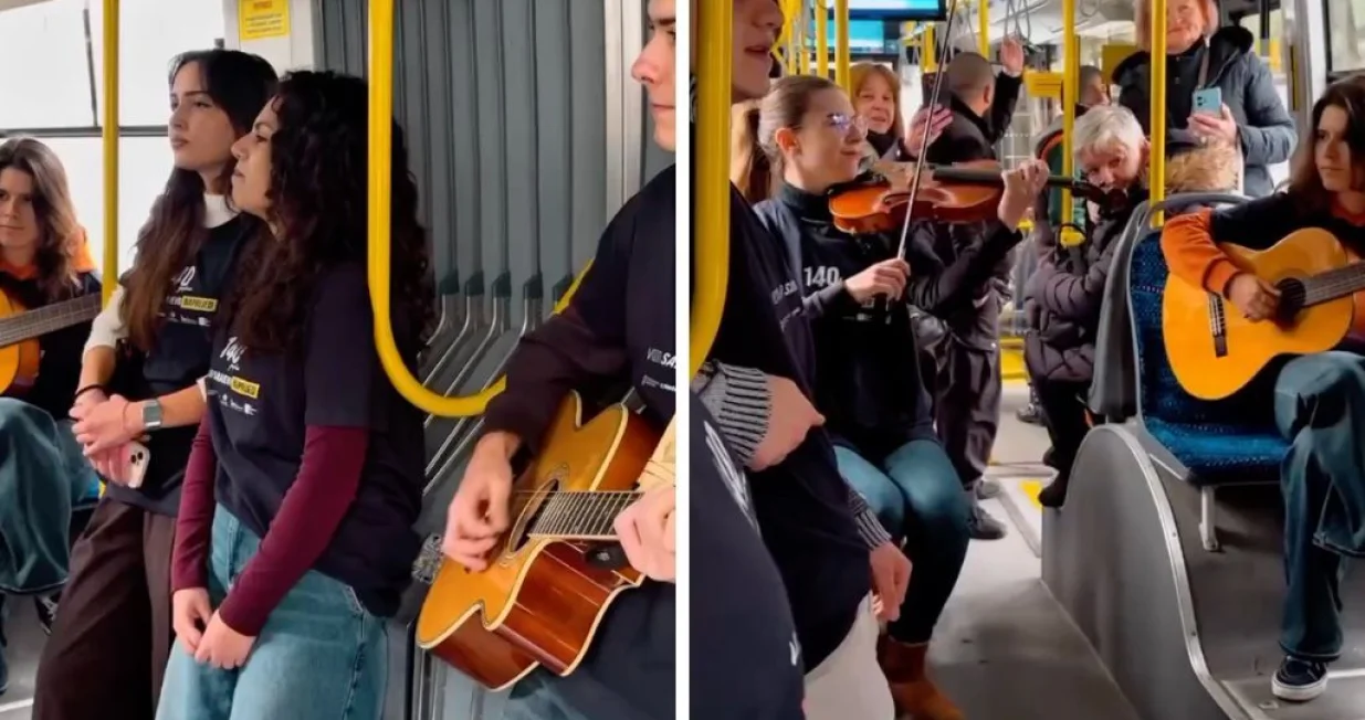 Mini koncert sarajevskih srednjoškolaca u trolejbusu/Facebook