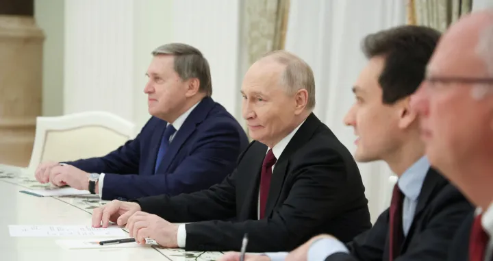 Members of the Russian delegation, led by President Vladimir Putin, attend a meeting with U.S. President Donald Trump's special envoy Steve Witkoff and son-in-law Jared Kushner at the Kremlin in Moscow, Russia, December 2, 2025. Sputnik/Alexander Kazakov/Pool via REUTERS ATTENTION EDITORS - THIS IMAGE WAS PROVIDED BY A THIRD PARTY./Alexander Kazakov