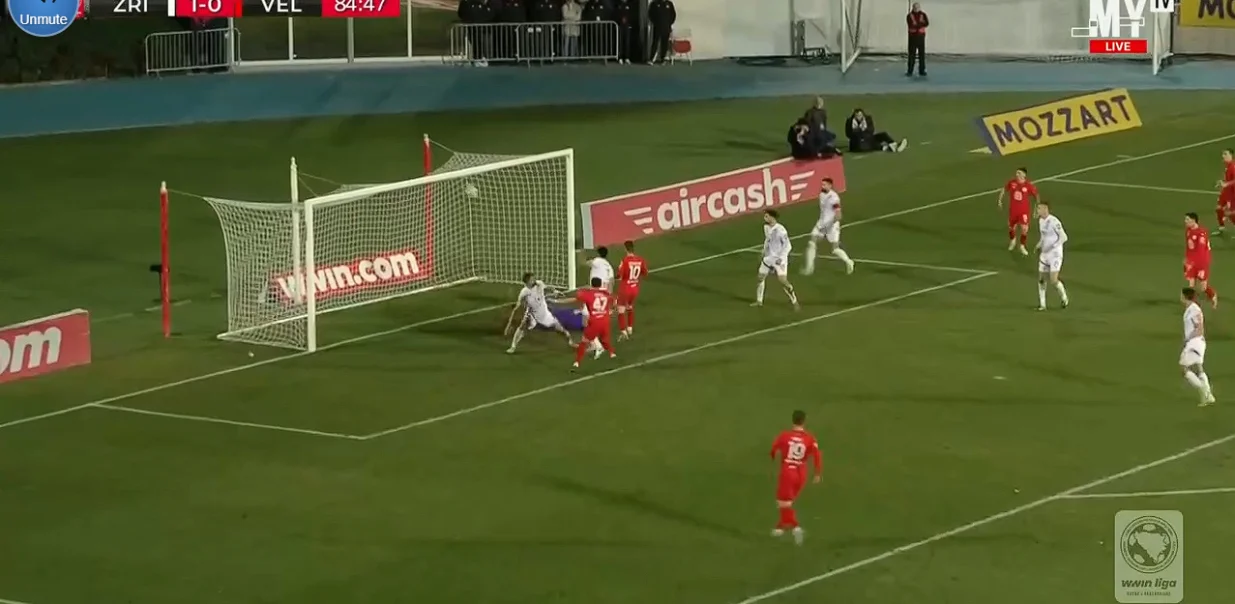 Gol Veleža za izjednačenje rezultata protiv Zrinjskog (FOTO: Screenshot/MYTV)/Foto: 