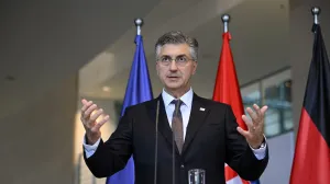 Croatian Prime Minister Andrej Plenkovic speaks during a press conference with German Chancellor Friedrich Merz at the Chancellery in Berlin, Germany December 10, 2025. REUTERS/Annegret Hilse/Annegret Hilse