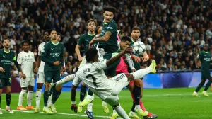 Soccer Football - UEFA Champions League - Real Madrid v Manchester City - Santiago Bernabeu, Madrid, Spain - December 10, 2025 Real Madrid's Vinicius Junior shoots at goal REUTERS/Susana Vera/Foto: Susana Vera
