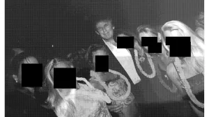 U.S. President Donald Trump poses with unidentified women in this handout image from the estate of the late financier and convicted sex offender Jeffrey Epstein, released by Democrats on the House Oversight Committee in Washington, D.C., U.S., on December 12, 2025. House Oversight Committee Democrats/Handout via REUTERS THIS IMAGE HAS BEEN SUPPLIED BY A THIRD PARTY. REDACTED AREAS FROM SOURCE./House oversight committee dem