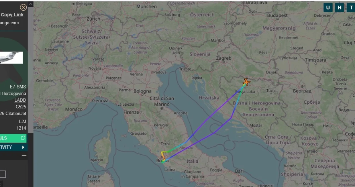 Podaci o letu aviona Vlade RS-a/