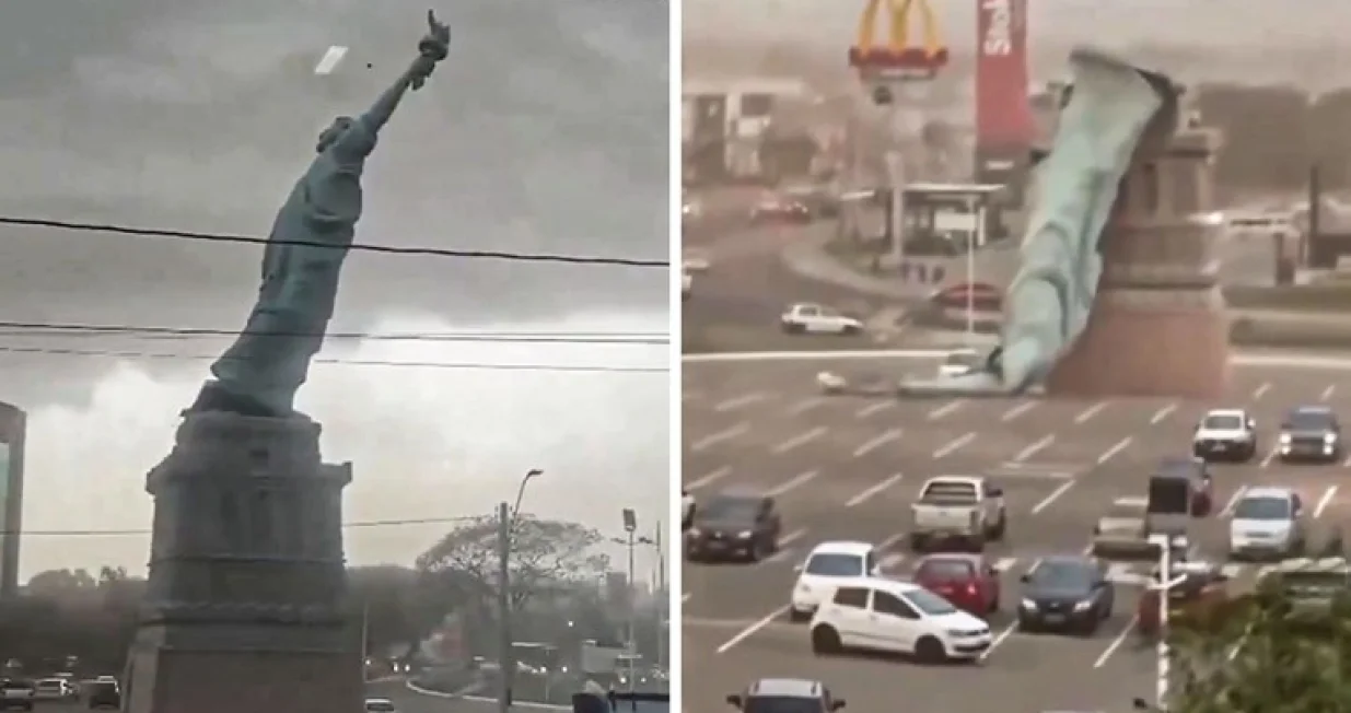 Vjetar sru&scaron;io 35 metara visoku repliku Kipa slobode u Brazilu/Screenshot