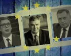 Vizual za kolumnu Dragana Markovine, Aleksandar Vučić, Zoran Milanović i Milorad Dodik, EU/Benjamin Krnić
