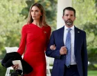 Donald Trump Jr. and Bettina Anderson attend a ceremony held by U.S. President Donald Trump to award posthumously the Medal of Freedom to Charlie Kirk in the Rose Garden at the White House in Washington, D.C., U.S., October 14, 2025. REUTERS/Kevin Lamarque/Kevin Lamarque
