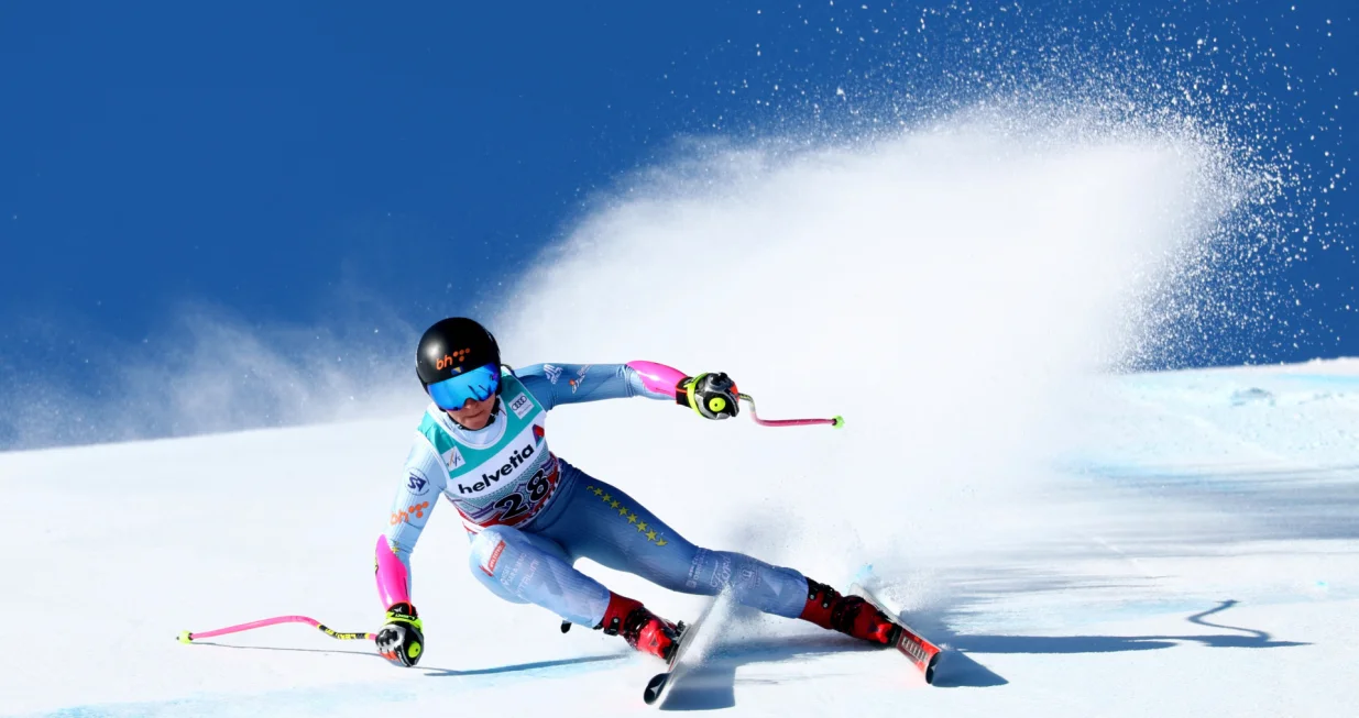 Alpine Skiing - FIS Alpine Ski World Cup - Women's Super G - St. Moritz, Switzerland - December 14, 2025 Bosnia and Herzegovina's Elvedina Muzaferija in action REUTERS/Denis Balibouse/Foto: Denis Balibouse