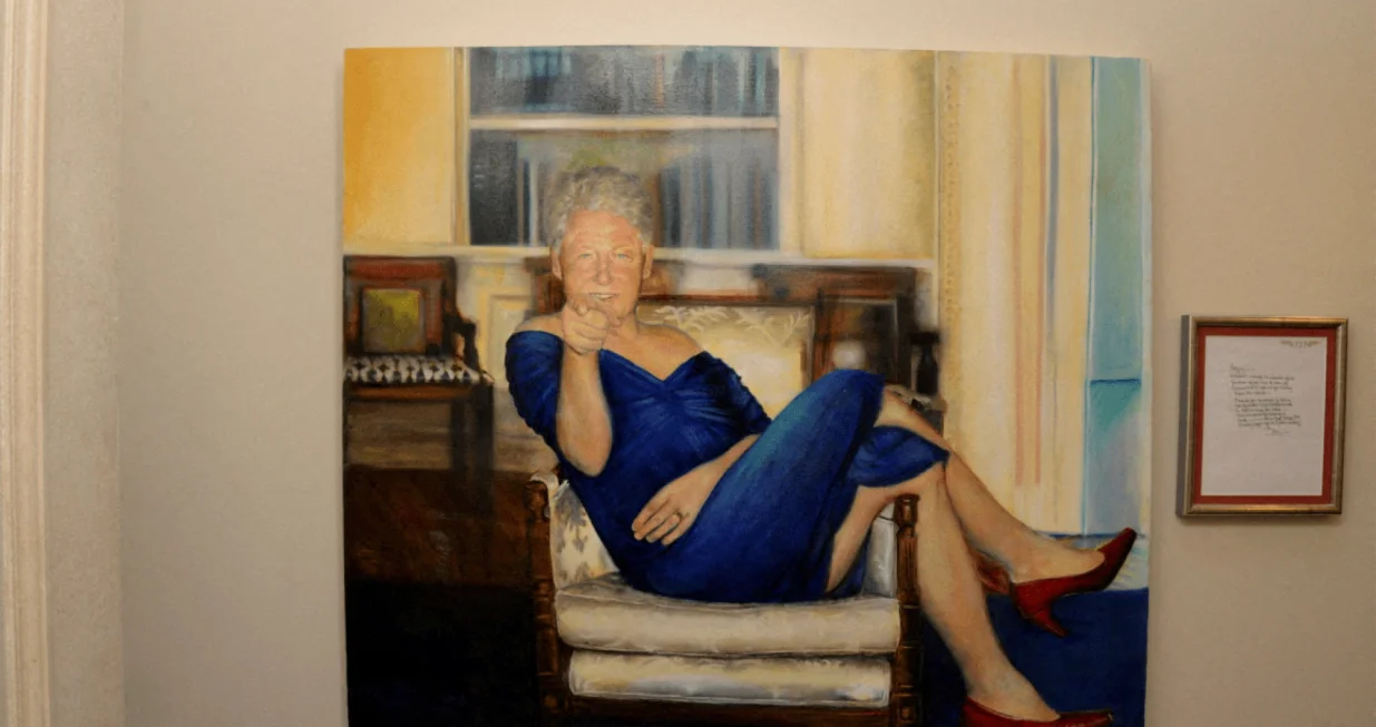 A painting of former U.S. President Bill Clinton wearing a dress is displayed inside the Manhattan home of Jeffrey Epstein in this image from the estate of late financier and convicted sex offender Jeffrey Epstein, released by the Department of Justice in Washington, D.C., U.S., on December 19, 2025. U.S. Justice Department/Handout via REUTERS THIS IMAGE HAS BEEN SUPPLIED BY A THIRD PARTY  TPX IMAGES OF THE DAY  THIS PICTURE WAS PROCESSED BY REUTERS TO ENHANCE QUALITY. AN UNPROCESSED VERSION HAS BEEN PROVIDED SEPARATELY./U.s. Justice Department