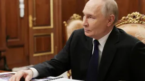 Russia's President Vladimir Putin attends a meeting with Deputy Minister of Defence and Chair of Defenders of the Fatherland Foundation Anna Tsivileva in Moscow, Russia, December 30, 2025. Sputnik/Mikhail Metzel/Pool via REUTERS ATTENTION EDITORS - THIS IMAGE WAS PROVIDED BY A THIRD PARTY./Mikhail Metzel