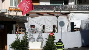 Emergency personnel work at the site of an explosion and fire at the "Le Constellation" bar, where several people died and others were injured after an explosion tore through a crowded New Year's Eve party, according to Swiss police, in the upscale ski resort of Crans-Montana in southwestern Switzerland, January 1, 2026. REUTERS/Denis Balibouse  TPX IMAGES OF THE DAY/Denis Balibouse