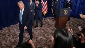U.S. President Donald Trump, White House Deputy Chief of Staff Stephen Miller, Secretary of State Marco Rubio, General Dan Caine, Chairman of the Joint Chiefs of Staff, and Secretary of Defense Pete Hegseth leave after a press conference following a U.S. strike on Venezuela where President Nicolas Maduro and his wife, Cilia Flores, were captured, from Trump's Mar-a-Lago club in Palm Beach, Florida, U.S., January 3, 2026. REUTERS/Jonathan Ernst/Jonathan Ernst