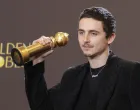 Timothee Chalamet poses with the Best Performance by a Male Actor in a Motion Picture - Musical or Comedy award for "Marty Supreme" at the 83rd Annual Golden Globes in Beverly Hills, California, U.S., January 11, 2026. REUTERS/Mario Anzuoni/Mario Anzuoni