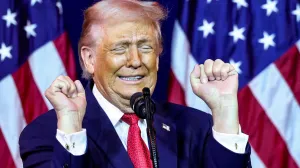 U.S. President Donald Trump gestures as he makes an impression of a transgender weightlifter during his address to House Republicans at their annual issues conference retreat at the Kennedy Center, renamed the Trump-Kennedy Centre by the Trump-appointed board of directors, in Washington, D.C., U.S., January 6, 2026. REUTERS/Kevin Lamarque/Kevin Lamarque