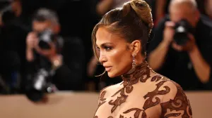 Jennifer Lopez poses on the red carpet at the 83rd Annual Golden Globes in Beverly Hills, California, U.S., January 11, 2026. REUTERS/Daniel Cole/Daniel Cole