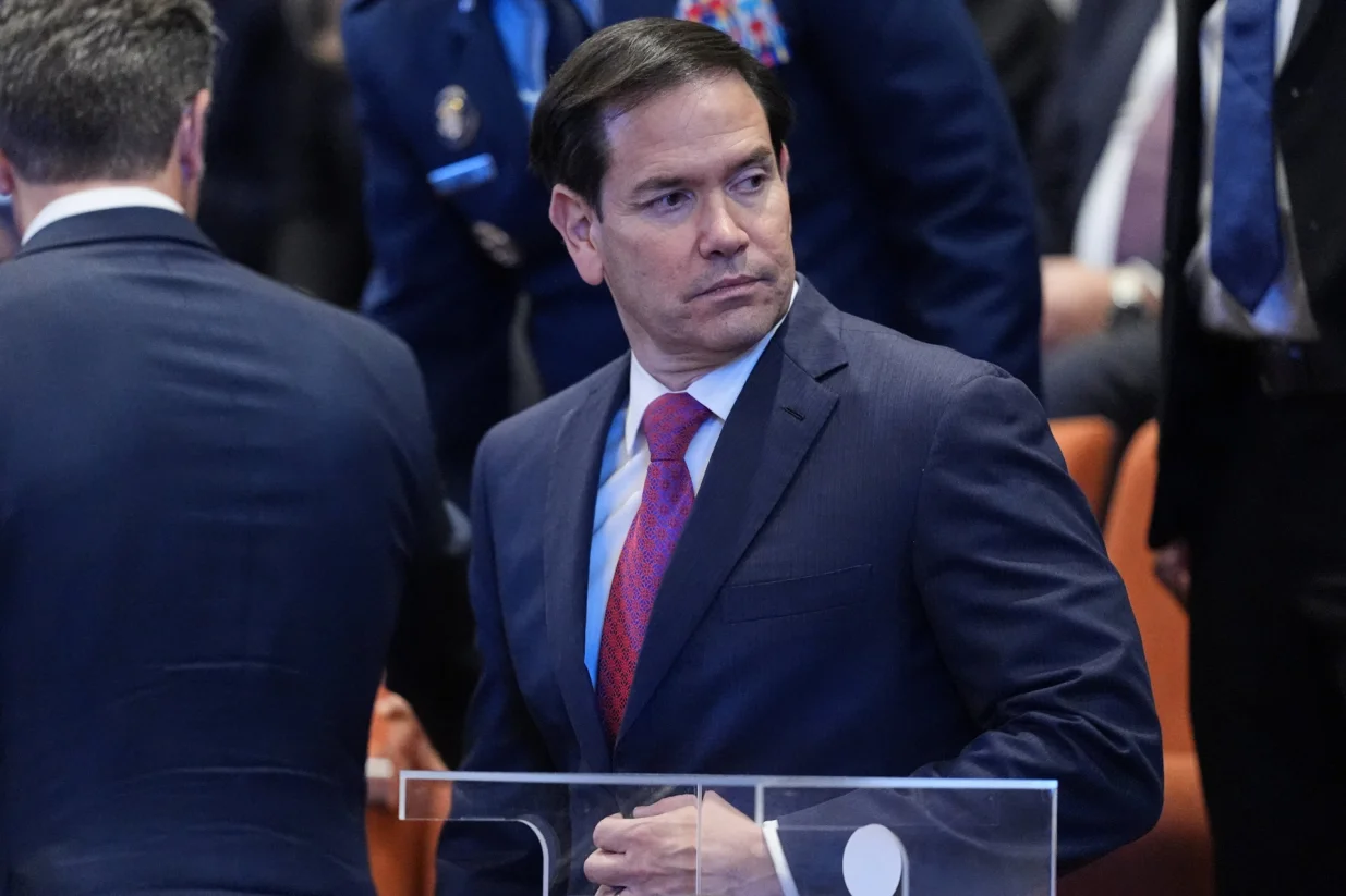 U.S. Secretary of State Marco Rubio arrives before President Donald Trump speaks to the Knesset, Monday, Oct. 13, 2025, in Jerusalem.  Evan Vucci/Pool via REUTERS/Evan Vucci