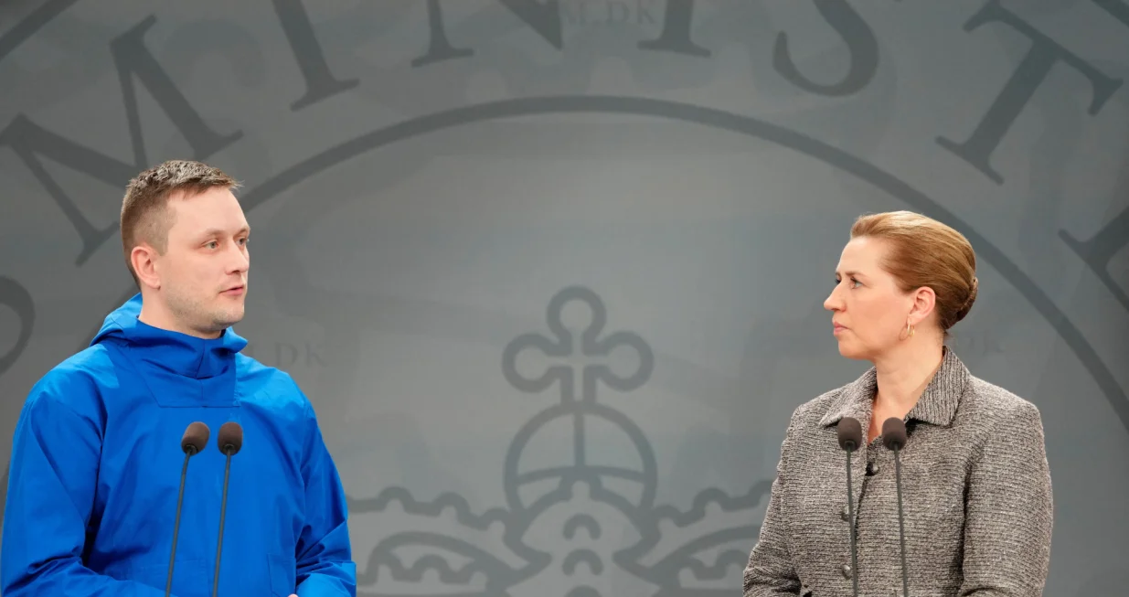 Chairman of the Naalakkersuisut, Greenland's Prime Minister, Jens-Frederik Nielsen and Denmark's Prime Minister Mette Frederiksen give a statement on the current situation at a press conference in the Hall of Mirrors at the Prime Minister's Office in Copenhagen, Denmark January 13, 2026. Liselotte Sabroe/ Ritzau Scanpix/via REUTERS ATTENTION EDITORS - THIS IMAGE WAS PROVIDED BY A THIRD PARTY. DENMARK OUT. NO COMMERCIAL OR EDITORIAL SALES IN DENMARK./Liselotte Sabroe