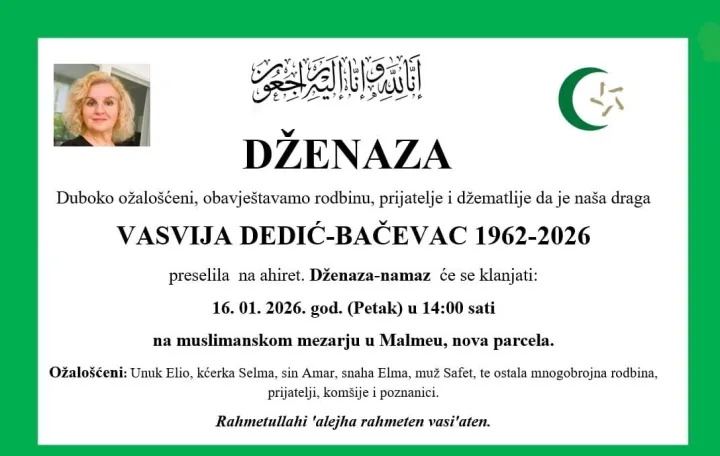 Vasvija Dedić Bačevac, smrtovnica//