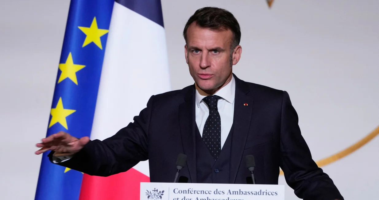 French President Emmanuel Macron delivers a speech to French ambassadors Thursday, Jan. 8, 2026 at the Elysee Palace in Paris, France.  Michel Euler/Pool via REUTERS/Michel Euler