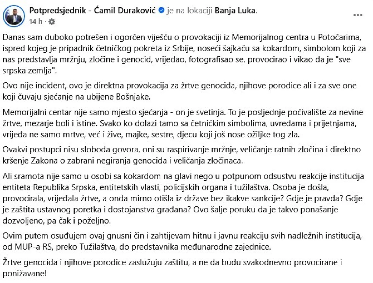 Objava Ćamila Durakovića/