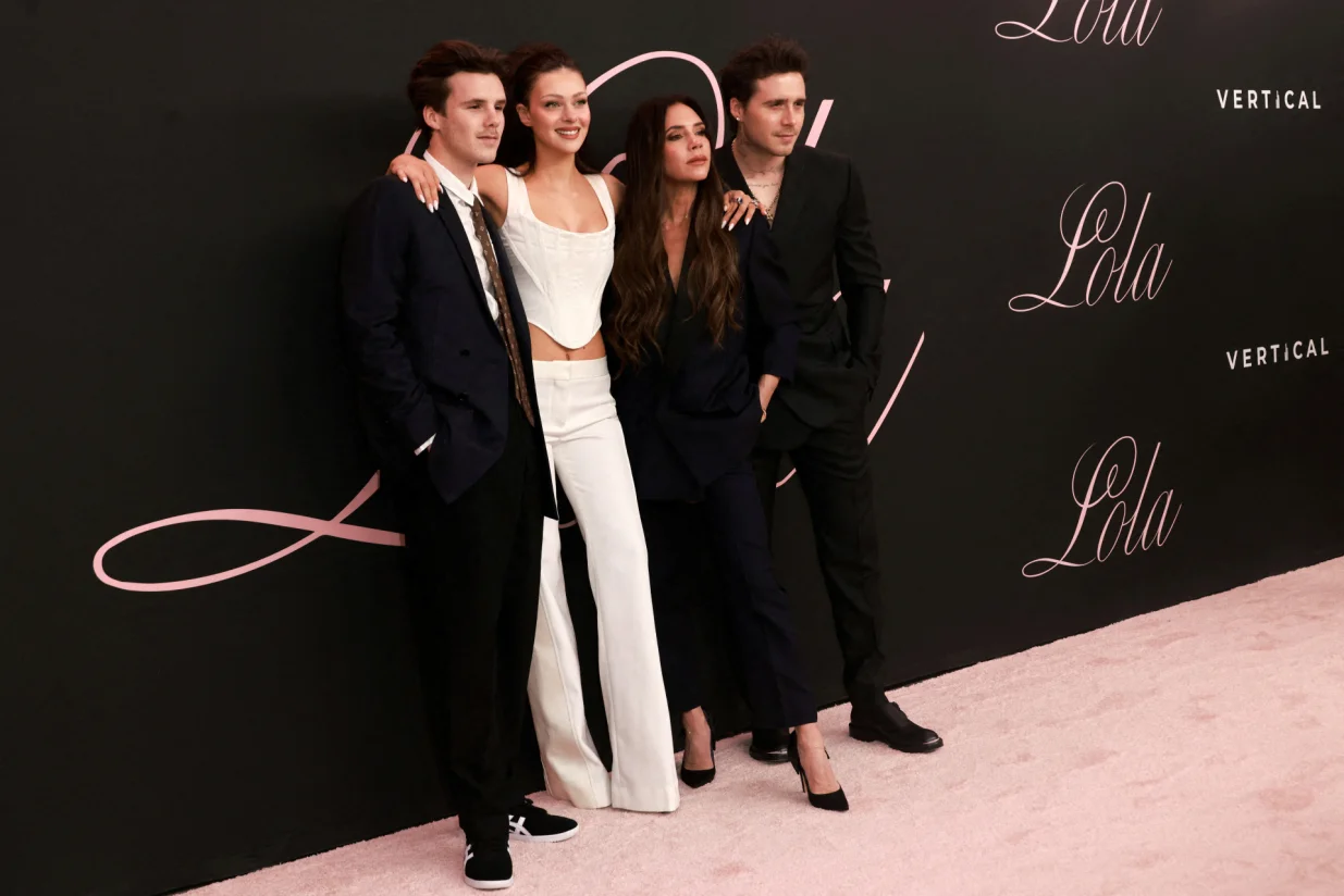 FILE PHOTO: Cruz Beckham, Nicola Peltz, Victoria Beckham and Brooklyn Beckham attend the premiere of ''Lola'' held at the Regency Bruin Theatre in Los Angeles, California, U.S., February 3, 2024. REUTERS/Aude Guerrucci/File Photo/Aude Guerrucci