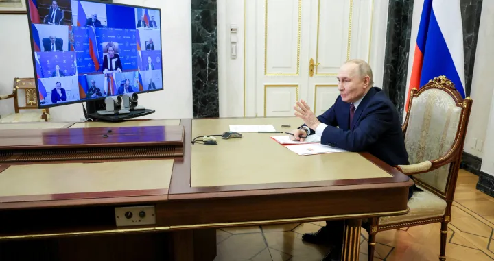 Russia's President Vladimir Putin chairs a meeting with the Security Council's permanent members via a video link in Moscow, Russia, January 21, 2026. Sputnik/Vyacheslav Prokofyev/Pool via REUTERS ATTENTION EDITORS - THIS IMAGE WAS PROVIDED BY A THIRD PARTY./Vyacheslav Prokofyev