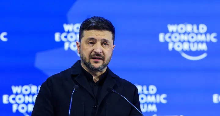 Ukrainian President Volodymyr Zelenskiy speaks at the 56th annual World Economic Forum (WEF) meeting in Davos, Switzerland, January 22, 2026. REUTERS/Denis Balibouse/Denis Balibouse