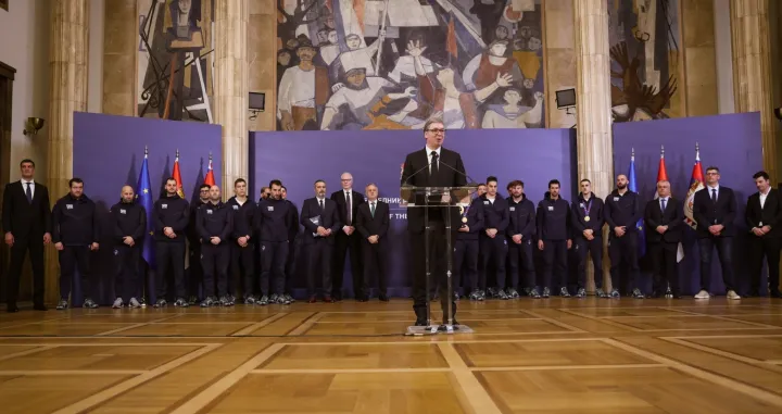 Aleksandar Vučić prijem za vaterpoliste/Foto: Slobodan Sandić