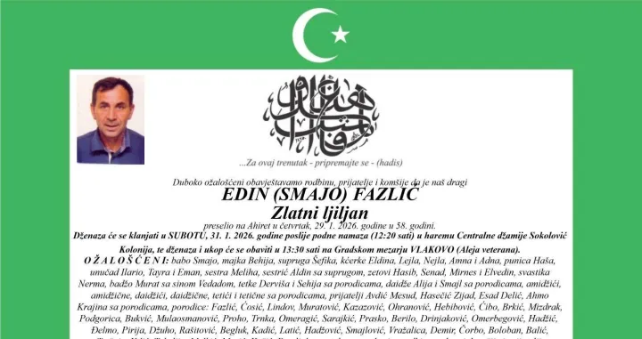 Edin Fazlić, zlatni ljiljan, smrtovnica/