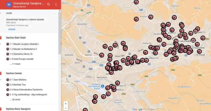 Institut za istraživanje zločina protiv čovječnosti i međunarodnog prava (UNSA) predstavio interaktivnu mapu "Granatiranje Sarajeva u vrijeme opsade", autorice dr. sc. Merise Karović-Babić//