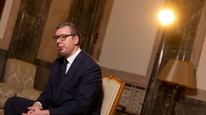Serbian President Aleksandar Vucic attends an interview with Reuters in Belgrade, Serbia, February 4, 2026. REUTERS/Djordje Kojadinovic/Djordje Kojadinovic
