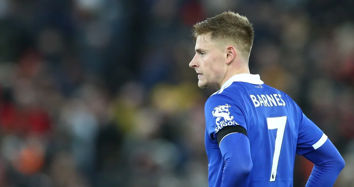 epa10383098 Harvey Barnes of Leicester reacts after the English Premier League soccer match between Liverpool FC and Leicester City in Liverpool, Britain, 30 December 2022. EPA/Adam Vaughan EDITORIAL USE ONLY. No use with unauthorized audio, video, data, fixture lists, club/league logos or 'live' services. Online in-match use limited to 120 images, no video emulation. No use in betting, games or single club/league/player publications/Foto: Adam Vaughan