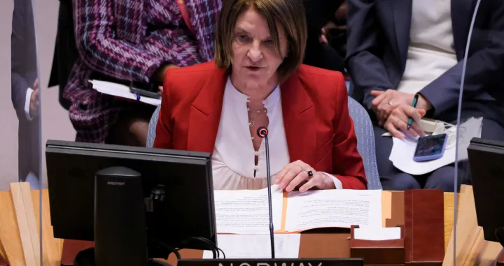 FILE PHOTO: Norway's Ambassador to the United Nations Mona Juul addresses the United Nations Security Council at the United Nations Headquarters in Manhattan, New York City, New York, U.S., April 5, 2022. REUTERS/Andrew Kelly/File Photo/Andrew Kelly