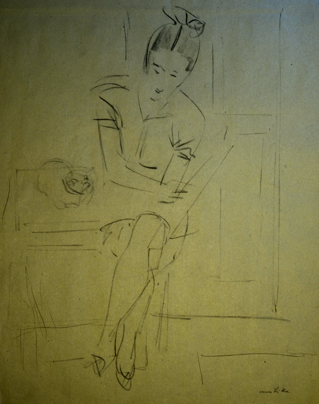 Ženska figura s prekriženim nogama, ugljen/        