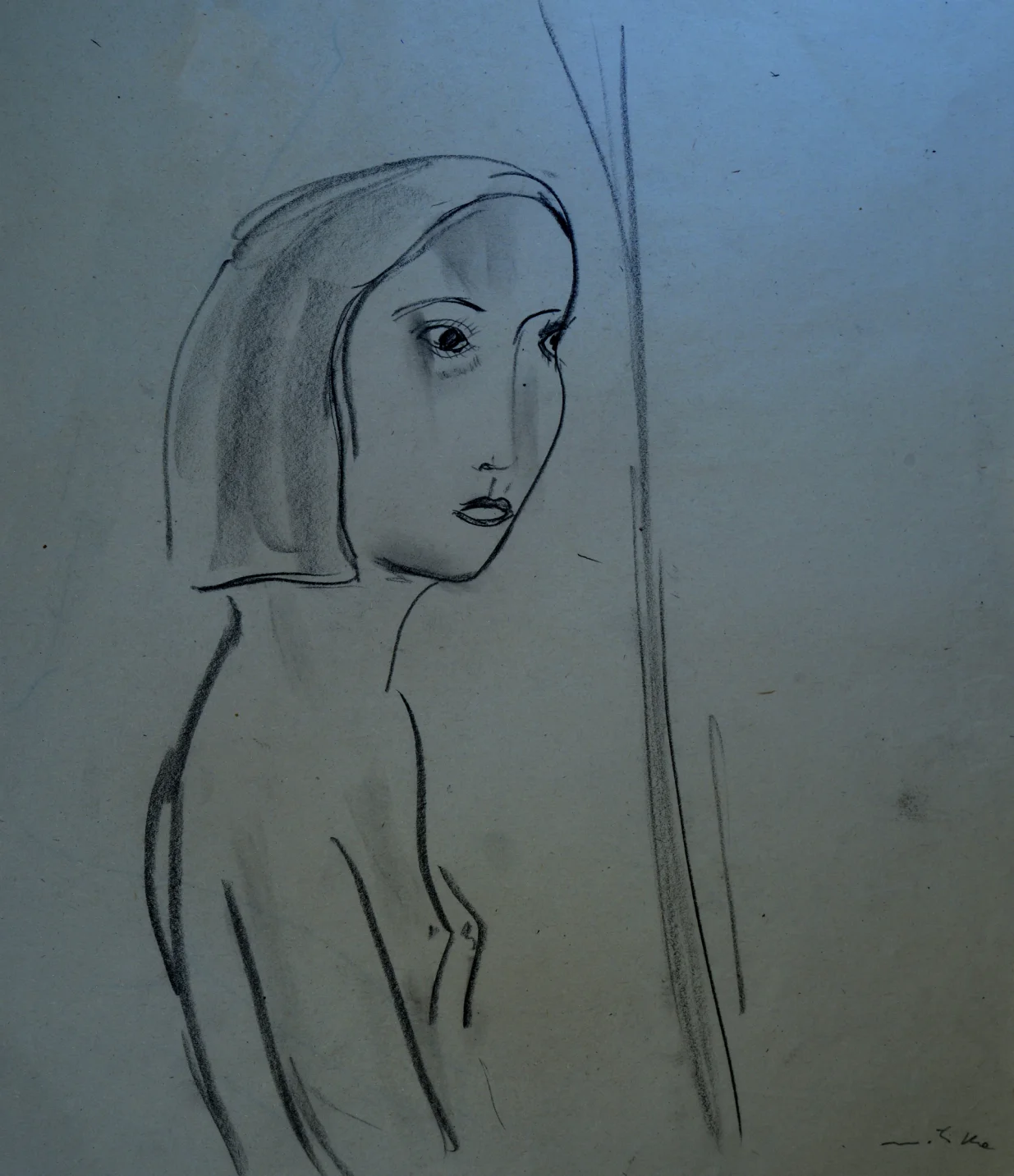 Ženski portret, ugljen/        