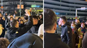 Obraćanje okupljenima na protestu/