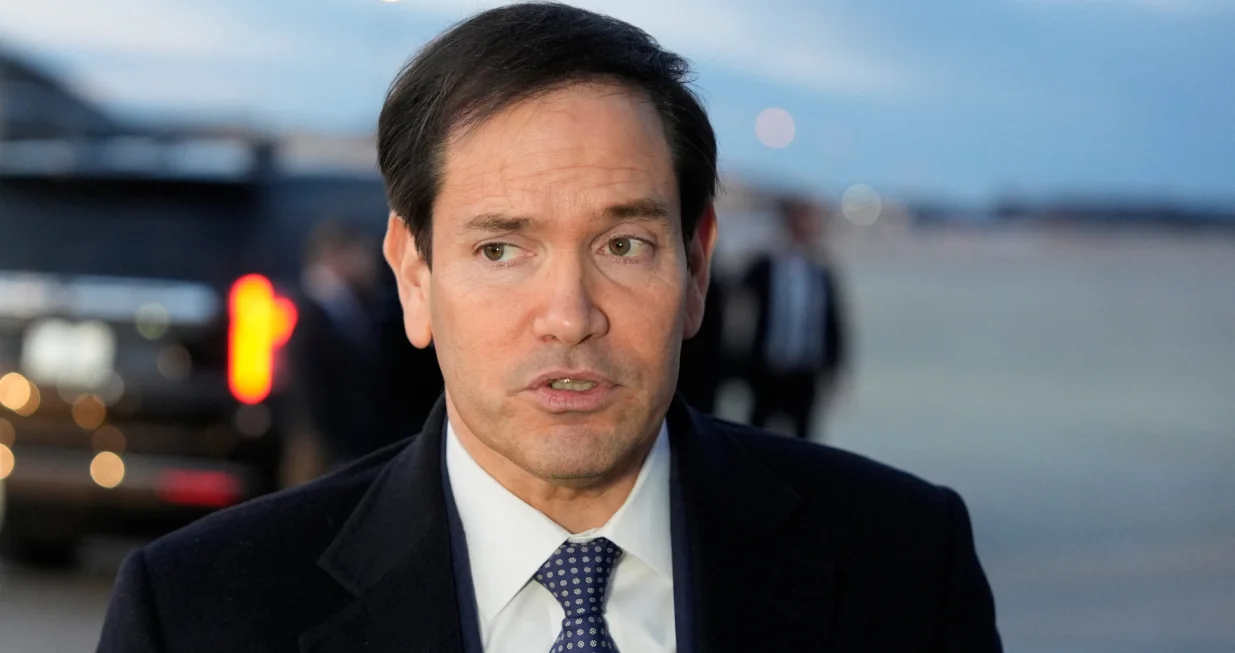 U.S. Secretary of State Marco Rubio speaks to reporters before boarding his plane at Joint Base Andrews, Maryland, U.S., en route to the Munich Security Conference, February 12, 2026. Alex Brandon/Pool via REUTERS/Alex Brandon